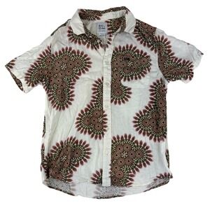 RVCA Button Up Shirt Mens Small White Kelsey Brookes ANP Geometric Short Sleeve